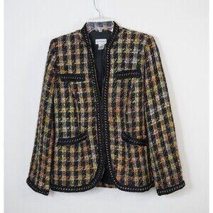 Soft Surroundings Blazer M Multi Tweed Long Jacket Braided Chain Classic Style